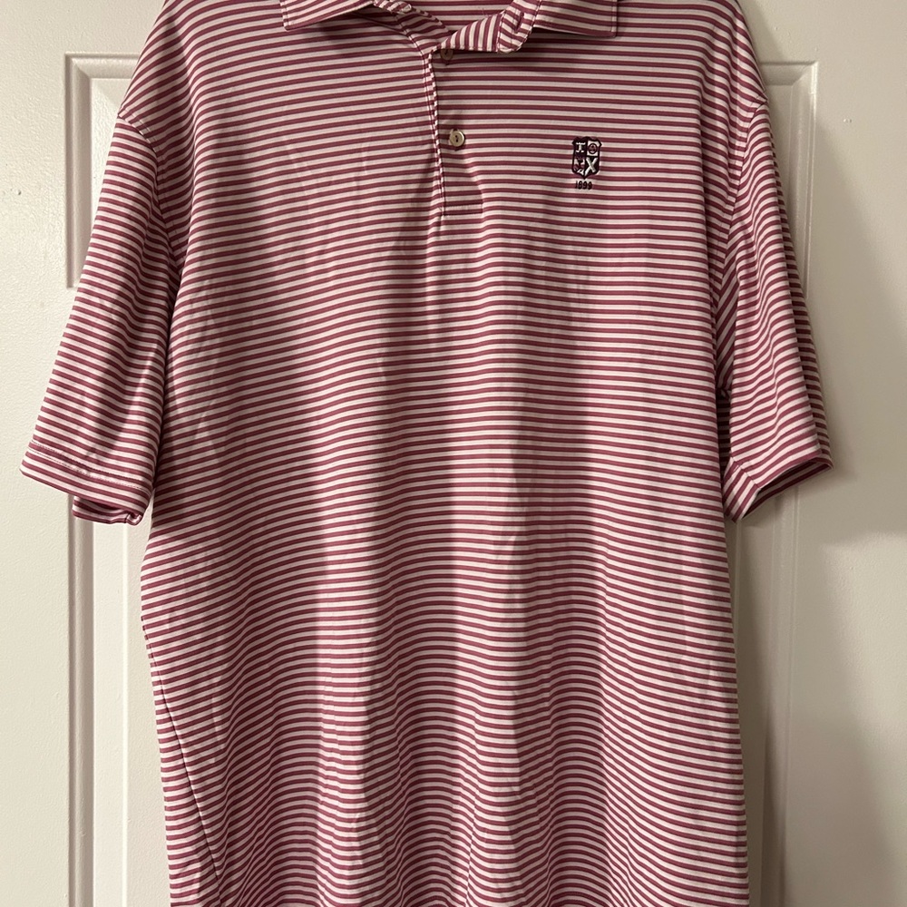 Peter Millar Pink and White Striped Polo Shirt